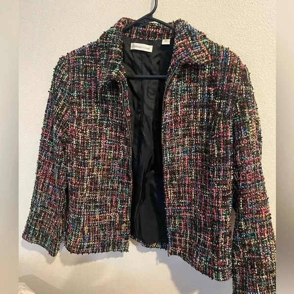 Coldwater Creek zip up tweed jacket blazer multicolor career outfit size 10 - Picture 3 of 6